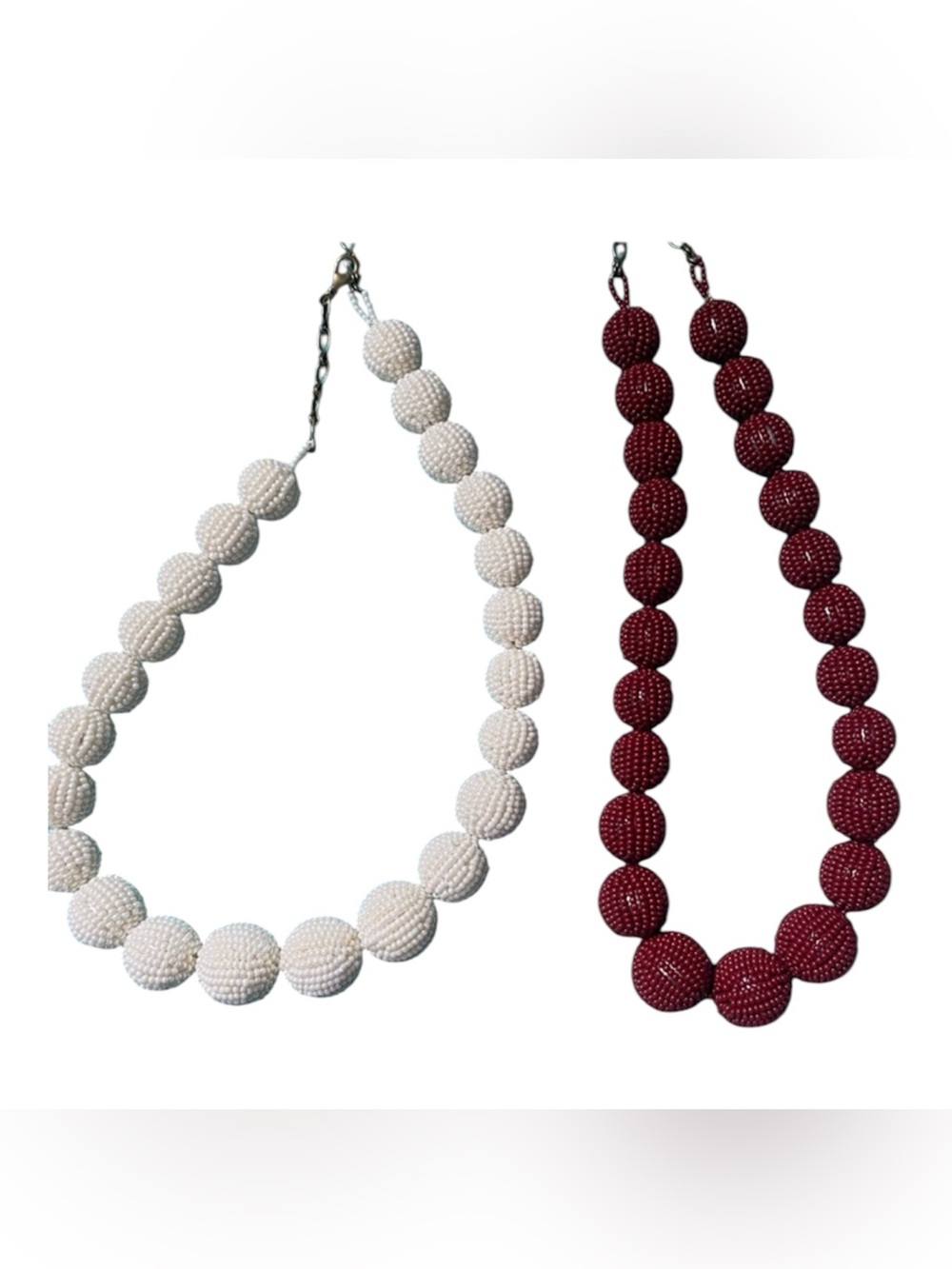 Elegant Beaded Necklace Set - White and Red